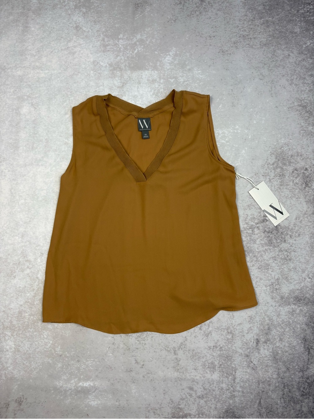 NWT Worthington Brown V Neck Sleeveless Blouse Top XS Workwear